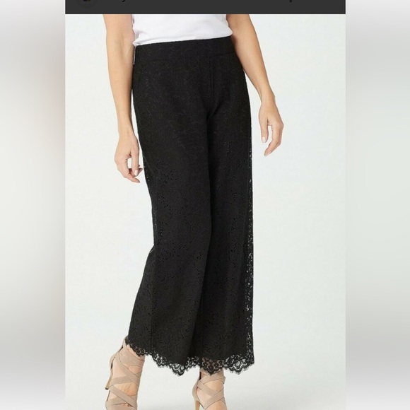 Isaac Mizrahi Live! Black Lace Wide-Leg Pants Size 16 - Picture 1 of 9